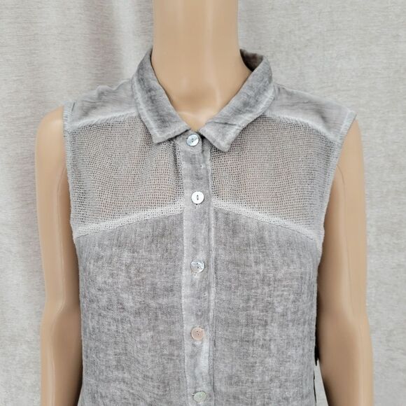 ii Sisters Gray Button Down Sleeveless Blouse Mesh Contrast Women's Size Medium - Picture 3 of 14